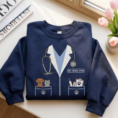 Vet Doctor Coat Stethoscope Pets Embroidered Sweatshirt