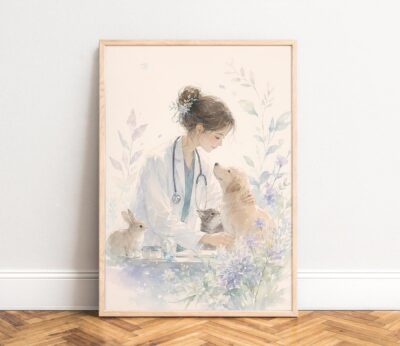 Vet Watercolor Pastel Nursery Office Wall Art