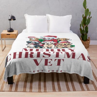 Merry Christmas Veterinarian Holiday Cheer Throw Blanket