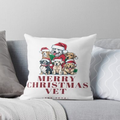 Merry Christmas Veterinarian Holiday Cheer Throw Pillow